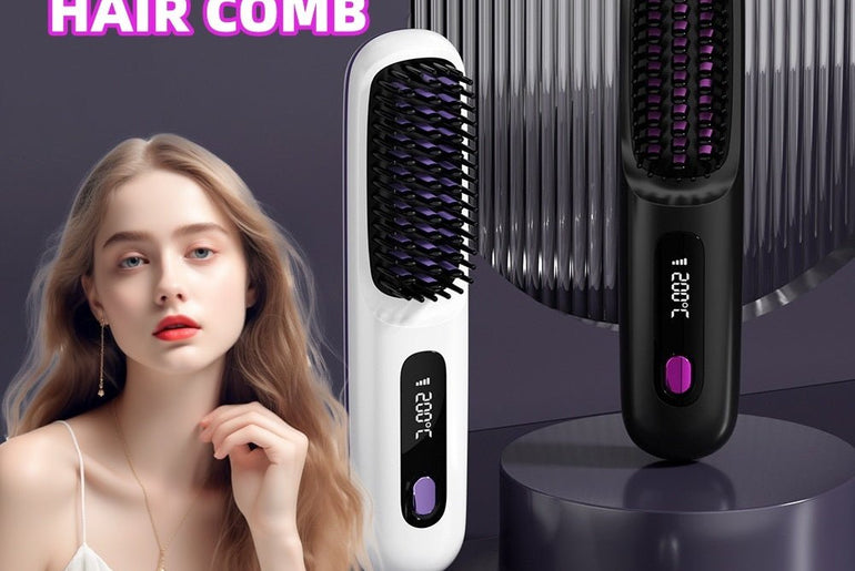 2 In 1 Straight Hair Comb Wireless Hair Straightener Brush - Urban Mart