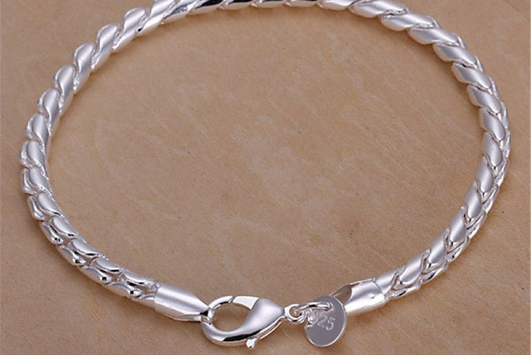 925 Silver Plated Fashion Solid Round Snake Bracelet - Urban Mart