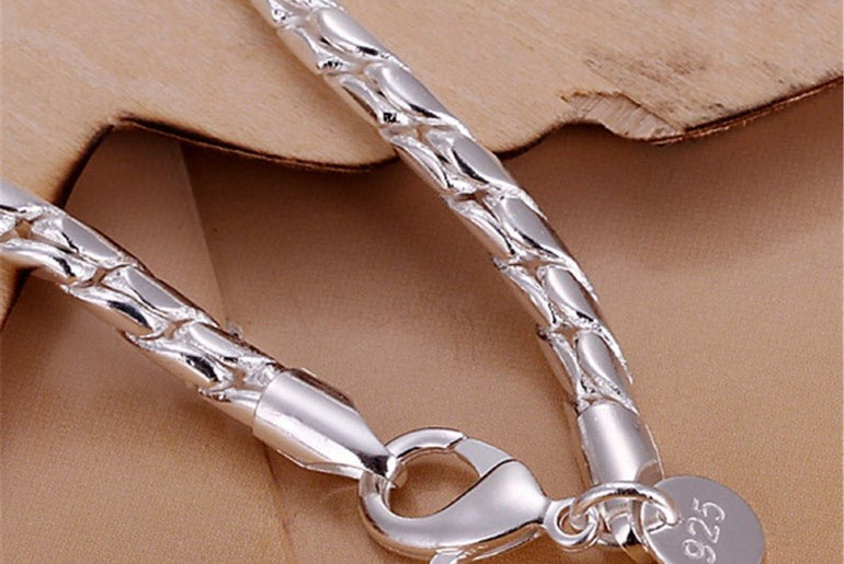 925 Silver Plated Fashion Solid Round Snake Bracelet - Urban Mart