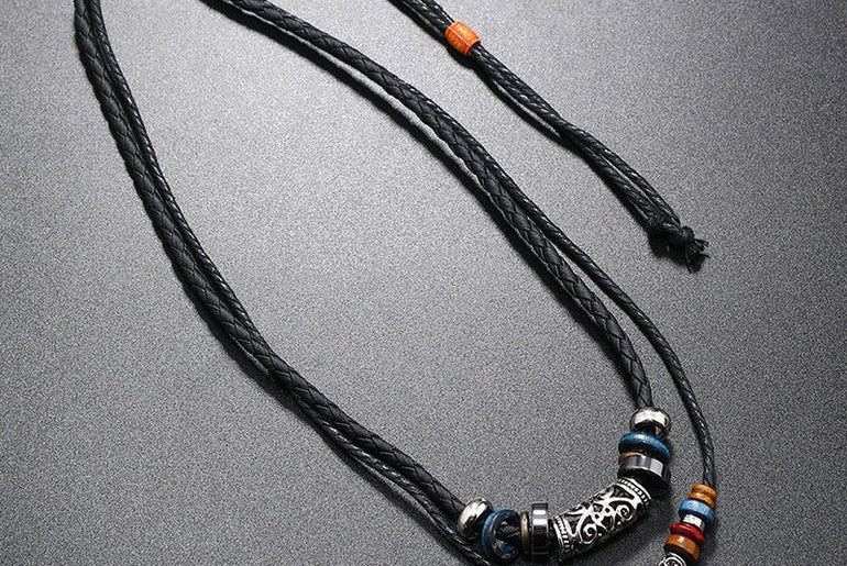 Creative Beaded Multi - layer Alloy Cross Leather Necklace - Urban Mart