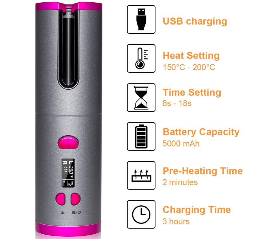 Curling Iron USB Wireless Multifunctional Charging Curler - Urban Mart