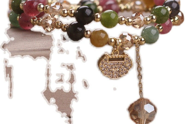 Double Layer Chinese Color Tourmaline Safety Lock Bracelet - Urban Mart