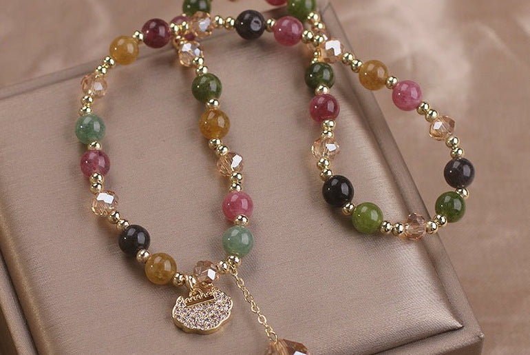 Double Layer Chinese Color Tourmaline Safety Lock Bracelet - Urban Mart