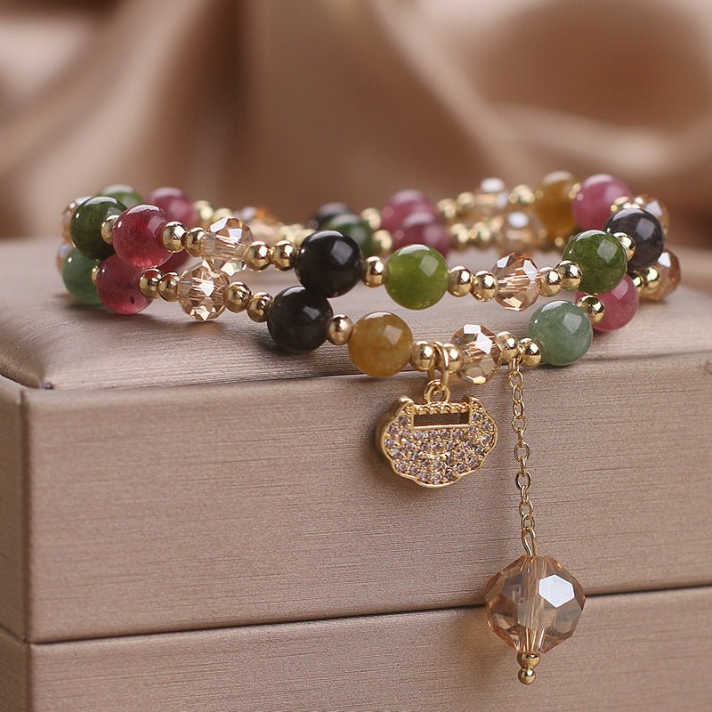 Double Layer Chinese Color Tourmaline Safety Lock Bracelet - Urban Mart