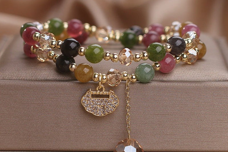 Double Layer Chinese Color Tourmaline Safety Lock Bracelet - Urban Mart