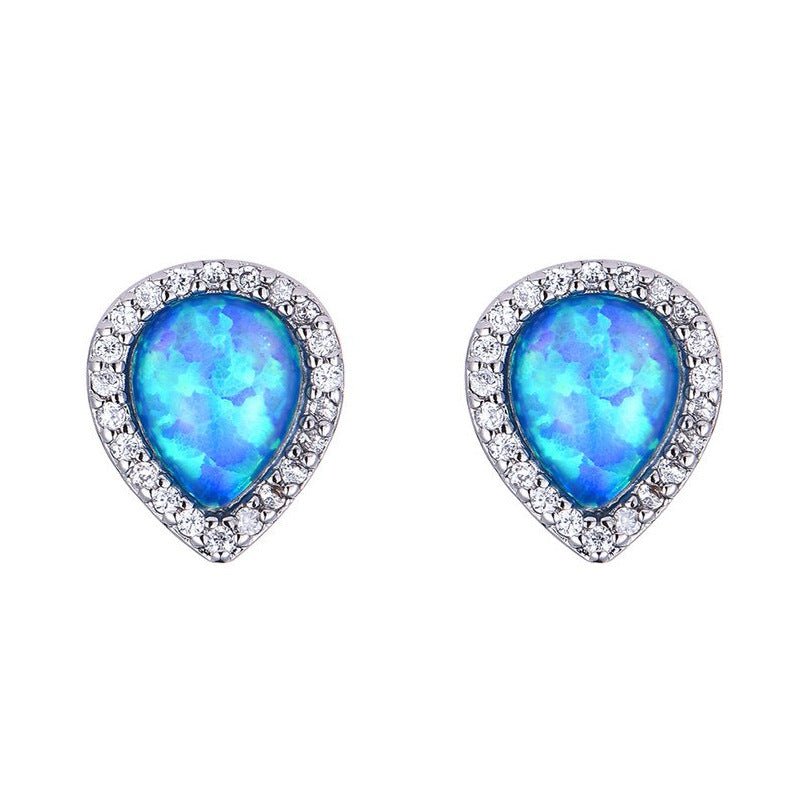 Drop Shape Blue Opal Earrings - Urban Mart