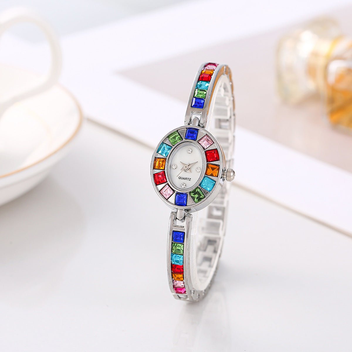 Fashion Small Oval Colorful Crystals Watch - Urban Mart