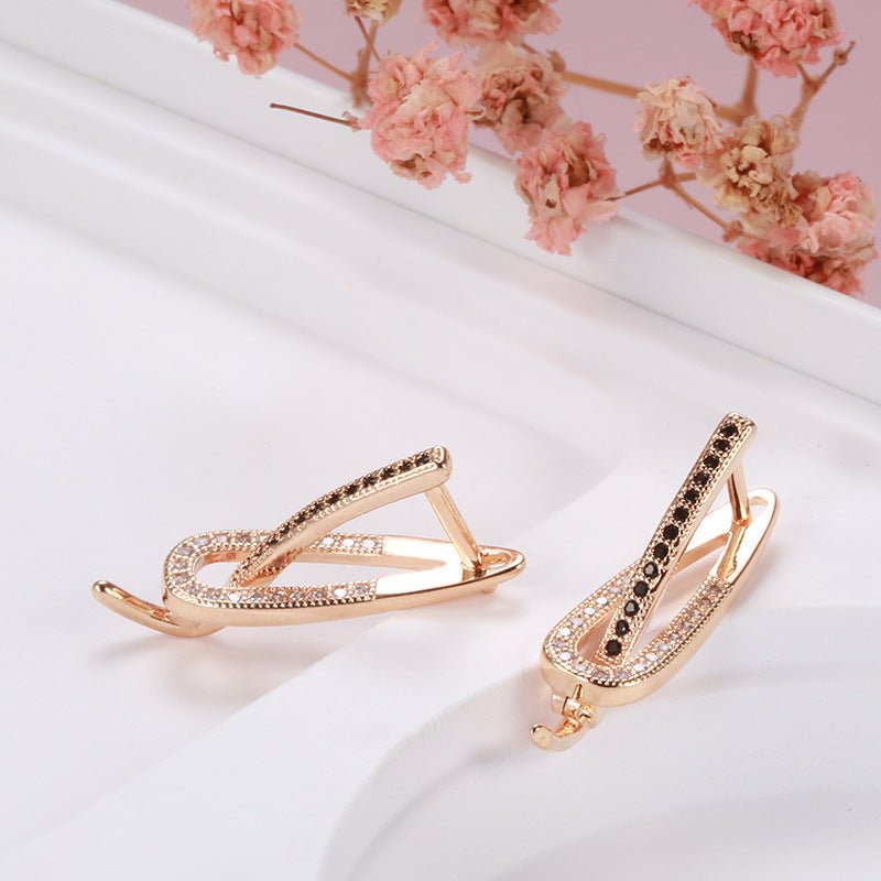 Fashionable Rose Gold Simple Two - color Zircon Women's Earrings - Urban Mart