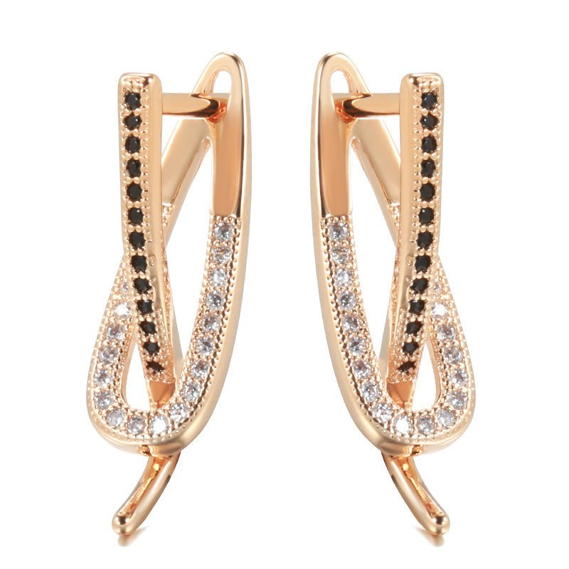 Fashionable Rose Gold Simple Two - color Zircon Women's Earrings - Urban Mart