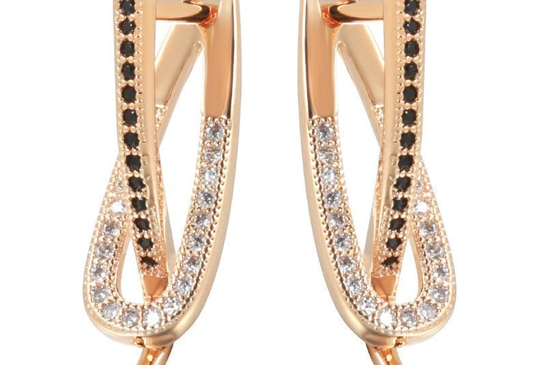 Fashionable Rose Gold Simple Two - color Zircon Women's Earrings - Urban Mart