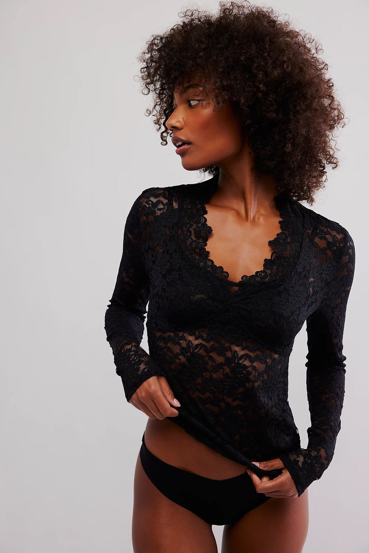 Hollow Lace Long - sleeved Top Bottoming Shirt V - neck - Urban Mart