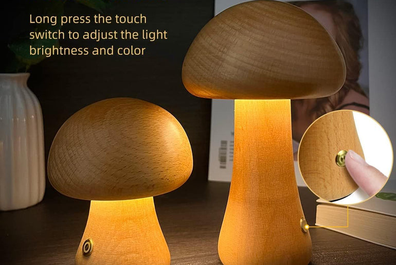 INS Wooden Cute Mushroom LED Night Lamp - Urban Mart