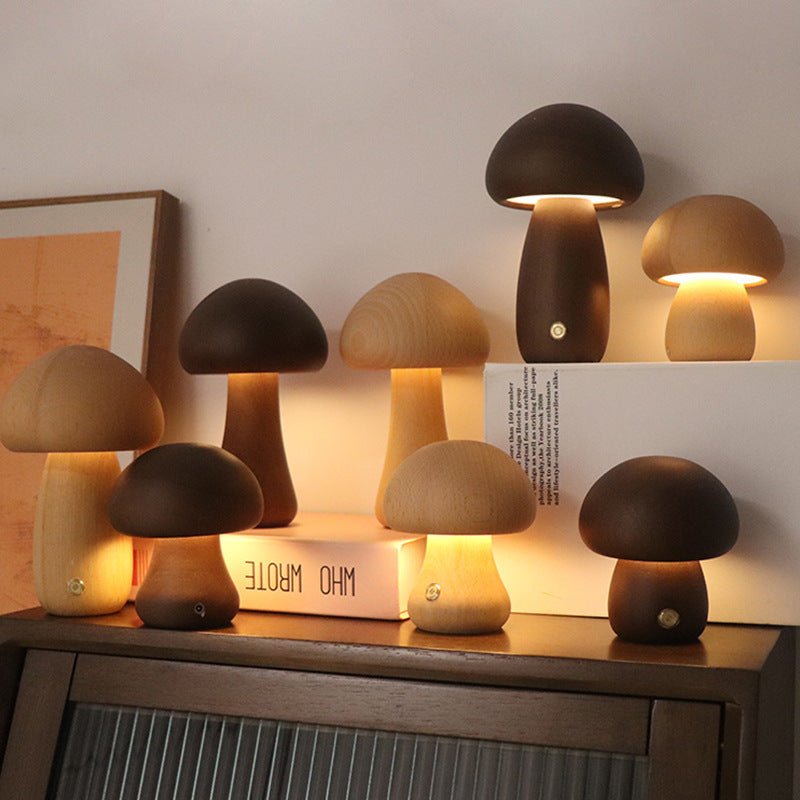 INS Wooden Cute Mushroom LED Night Lamp - Urban Mart