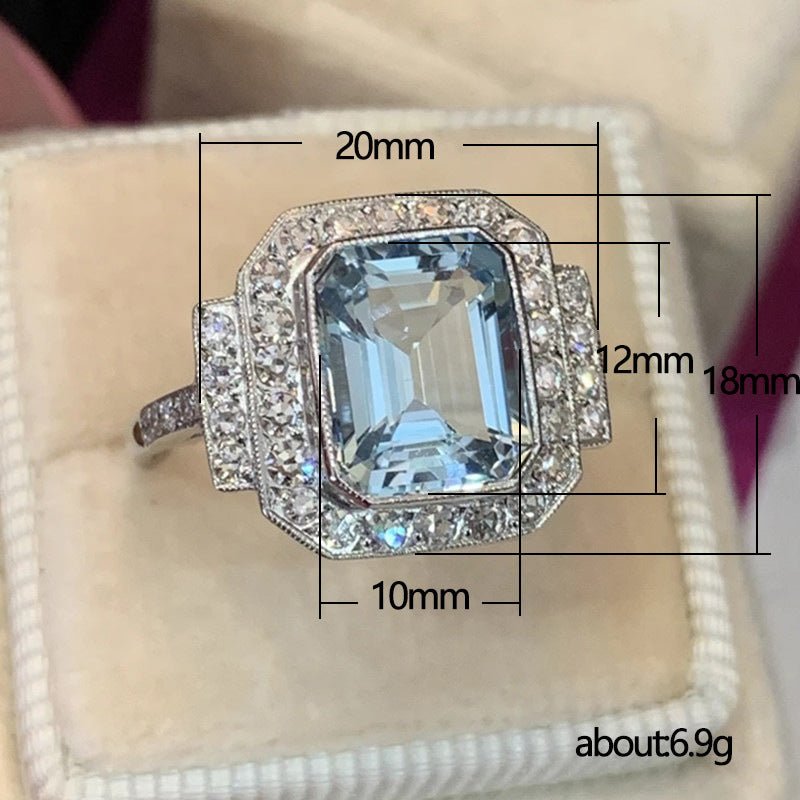 Luxury Square Sea Blue Zircon Ring For High - end Anniversary Celebration - Urban Mart