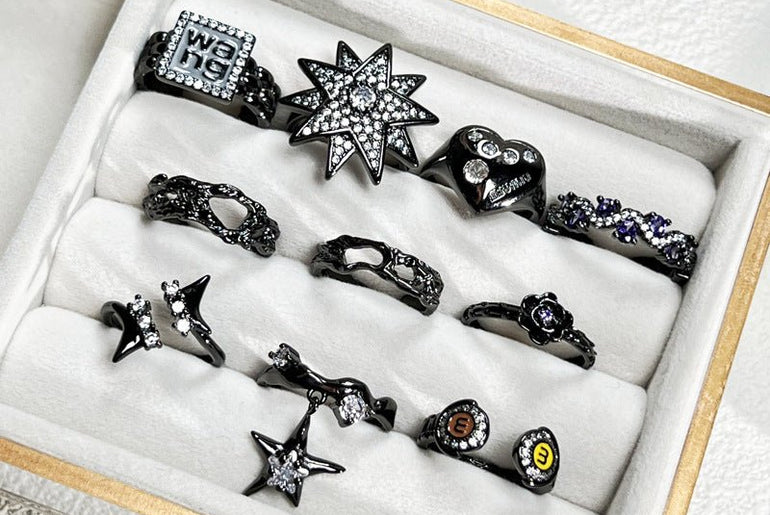 Punk Dark Style Asterism Full Diamond Open Ring Unisex Style - Urban Mart