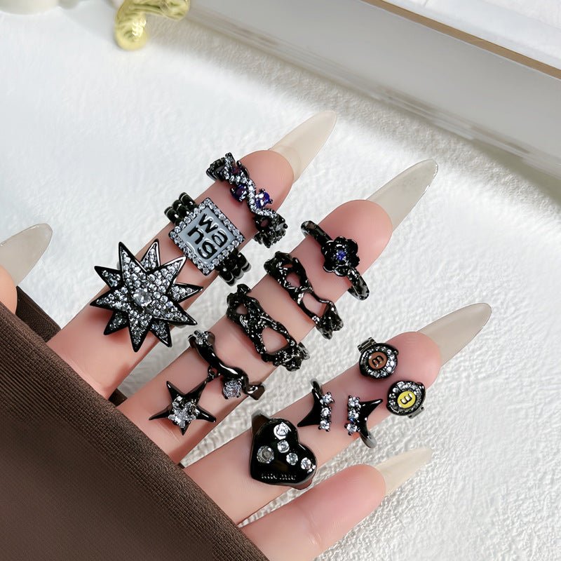 Punk Dark Style Asterism Full Diamond Open Ring Unisex Style - Urban Mart