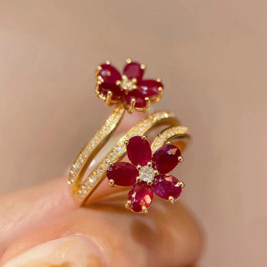 Retro Exquisite High - grade Flower Ruby Ring For Women - Urban Mart