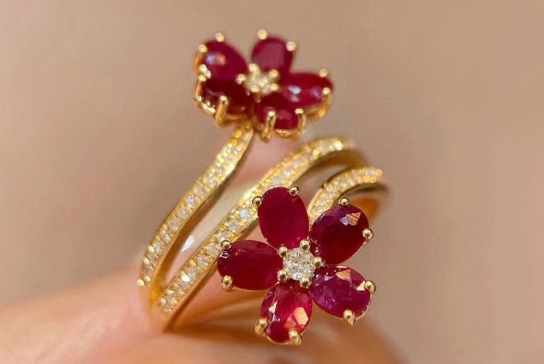 Retro Exquisite High - grade Flower Ruby Ring For Women - Urban Mart