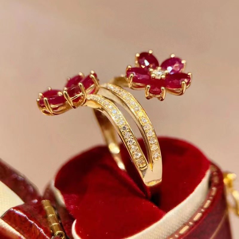 Retro Exquisite High - grade Flower Ruby Ring For Women - Urban Mart