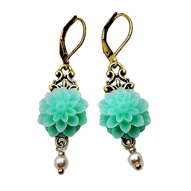 Rongyu Bohemian Fashion Chalcedony Flower Pearl Earrings - Urban Mart