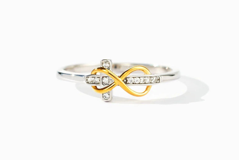 S925 Sterling Silver Infinite Cross Electroplated Two - color Ring - Urban Mart