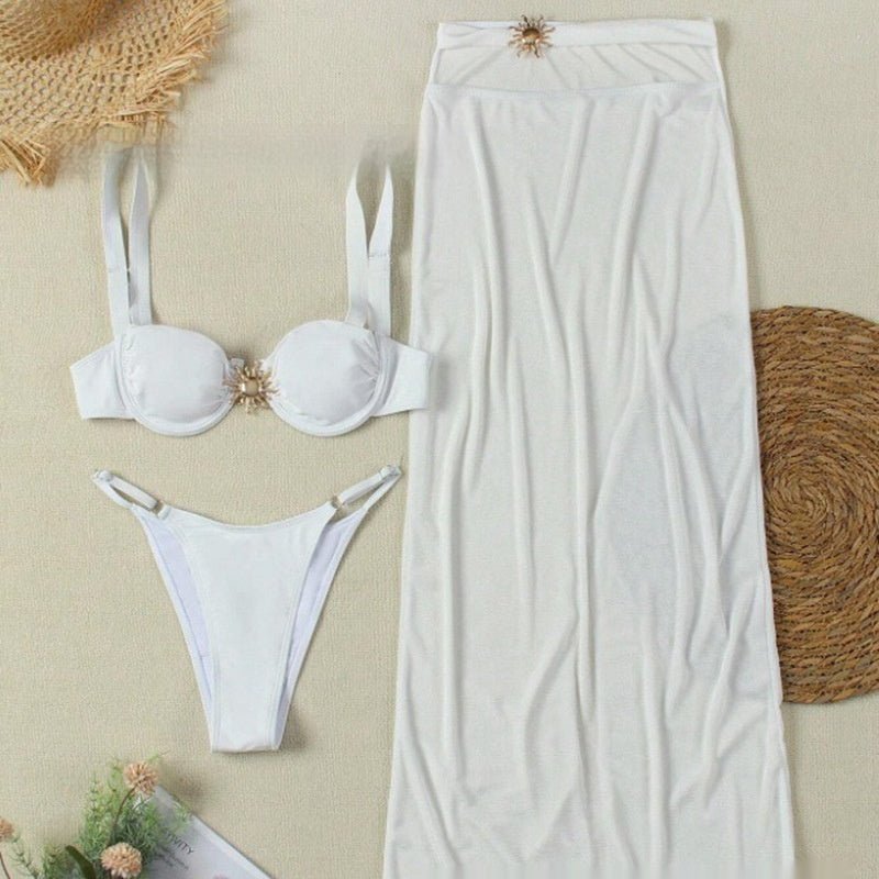 Three - piece Swimsuit Banded Bikini Split - Urban Mart