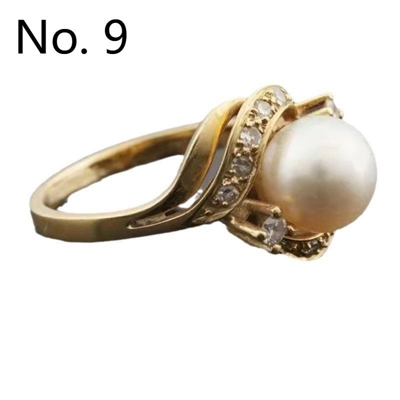 Vintage Fashionable Golden Rhinestone Zircon Pearl Ring - Urban Mart