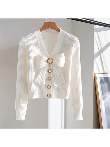 White Long - sleeved Fashionable High - end Chic Sweater - Urban Mart