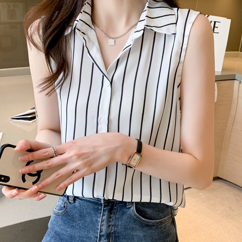 Women's Creative Casual Sleeveless Chiffon Striped Shirt - Urban Mart