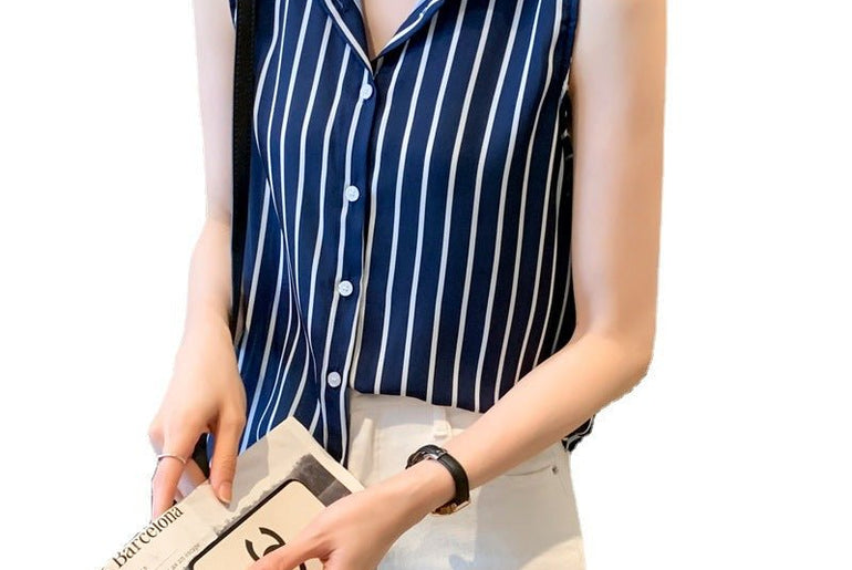 Women's Creative Casual Sleeveless Chiffon Striped Shirt - Urban Mart