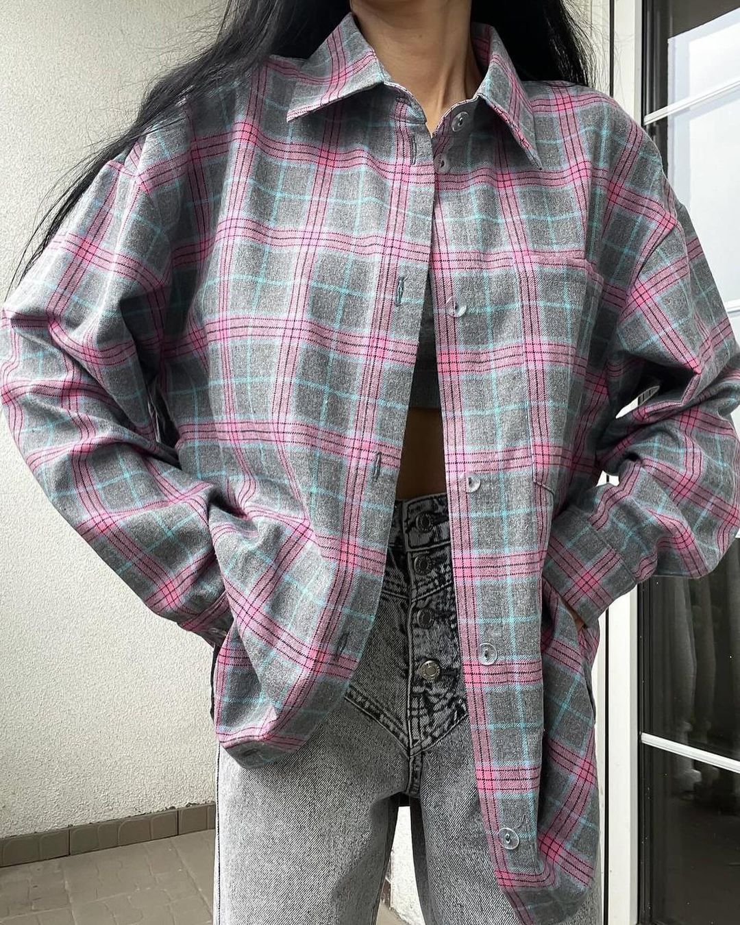 Women's Retro Easy Matching Lapel Loose Plaid Long - sleeved Shirt - Urban Mart